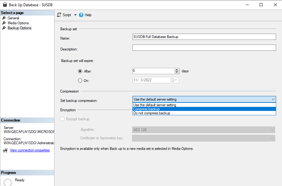 backing up windows server update services